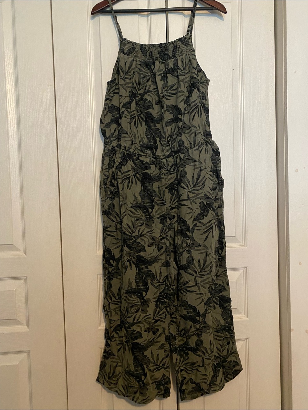Olive Green Tropical Print Jumpsuit